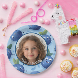 Prato De Papel Azul-branco Foto personalizada e nome Plate de pap