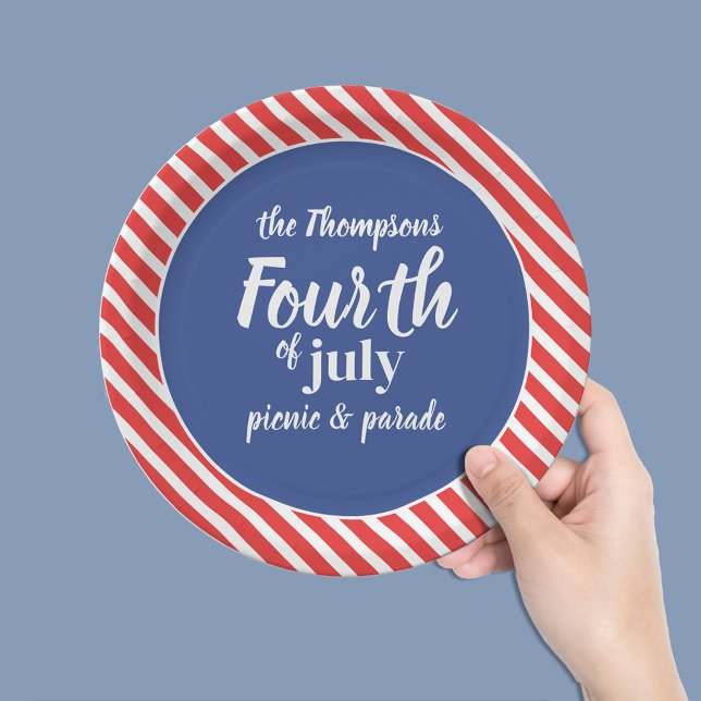 Prato De Papel Azul Branco Patriótico Patriótico Trigo Azul (Fourth of July Custom Party Paper Plates)