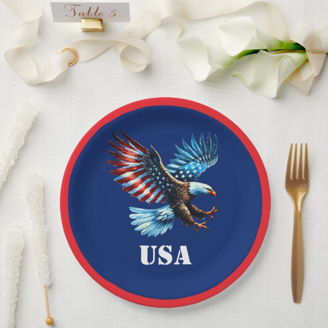 Prato De Papel Azul Branco Vermelho Patriótico Americano (Casamento)