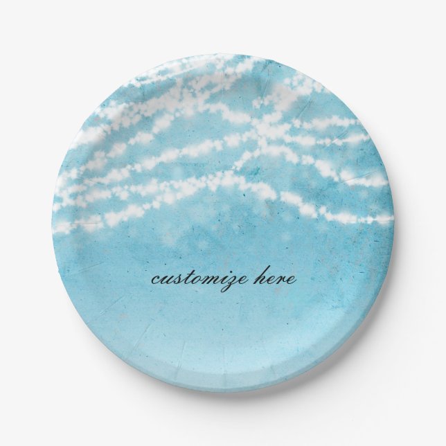 Prato De Papel Azul Celestial Iluminação Festa de casamento Rústi (Frente)