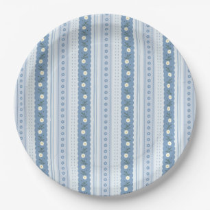 Prato De Papel Azul Chambray Vintage Floral Listrado com Recorte