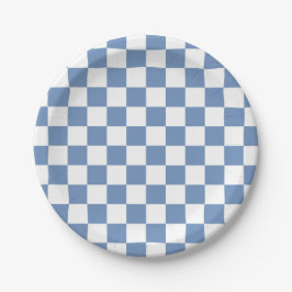 Prato De Papel Azul Checkered/cinzas e branco