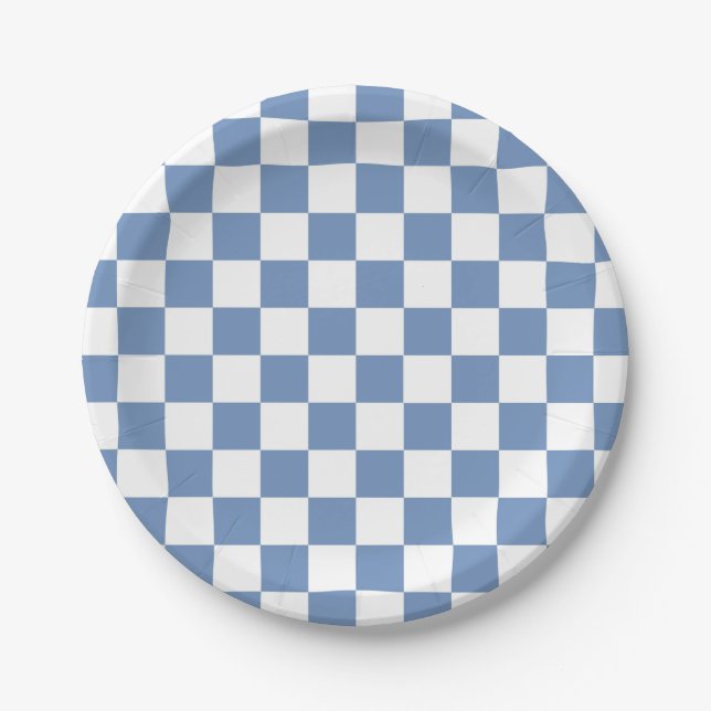 Prato De Papel Azul Checkered/cinzas e branco (Frente)
