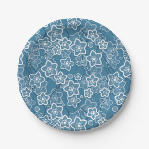 Prato De Papel azul com branco, azul, flores, floral, rústico, fa