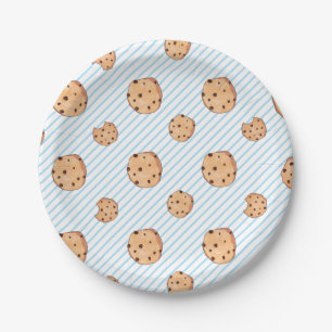 Prato de papel azul de aniversário Leite e Biscoit
