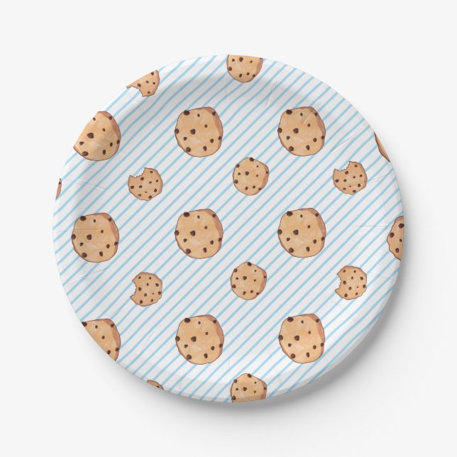 Prato de papel azul de aniversário Leite e Biscoit (Frente)