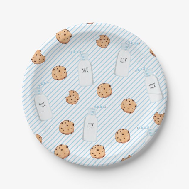 Prato de papel azul de aniversário Leite e Biscoit (Frente)