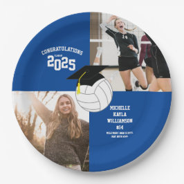 Prato De Papel Azul de Graduação de Voleibol