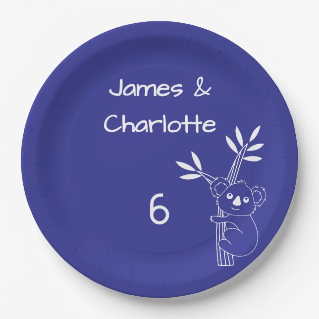 Prato De Papel Azul-divertido Animais australianos gêmeos 6 anive (Frente)