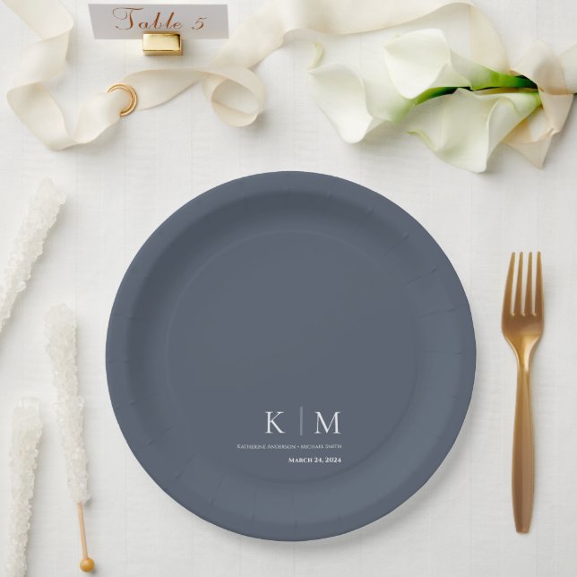 Prato De Papel Azul e Branco—Anéis de Casamento- (Casamento)