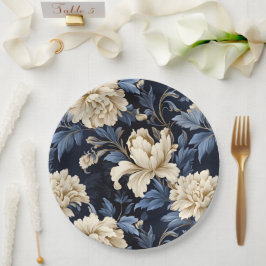Prato De Papel Azul e Cream Floral Peony
