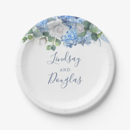 Prato De Papel Azul Empoeirado Floral Verdura Casamento Hydrangea