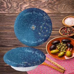 Prato De Papel Azul Espumante Ano Novo Estrelas de Brilho Festa F