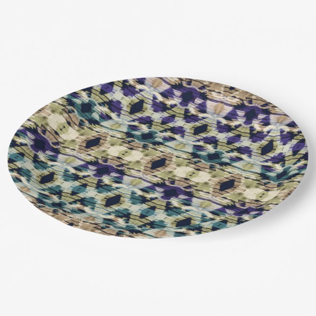 Prato De Papel Azul-étnico, ikat bege (Inclinado)