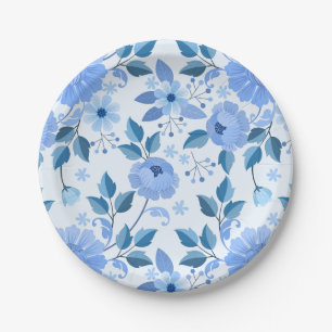 Prato De Papel Azul floral vintage