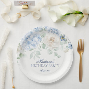 Prato De Papel Azul Hídrangea Blooms Botânicos Aniversário