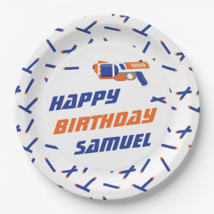 Prato De Papel Azul, Laranja Guerra de Dardos Feliz Aniversário,
