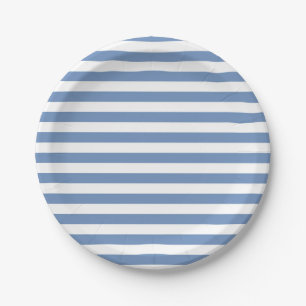 Prato De Papel Azul/listras cinzentas e brancas