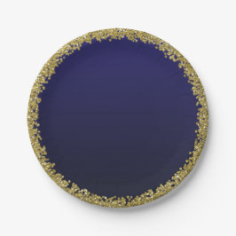 Prato De Papel Azul Marinho com Brilho Dourado Glamour Brilho Fes