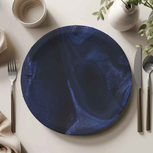 Prato de Papel Azul Marinho Elegante (navy blue paper plates, dark blue party plates, elegant party tableware, minimalist party decor, nav)