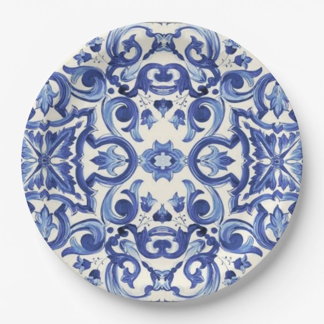 Prato De Papel Azul moderno La Dolce vita Paper Plate (Frente)