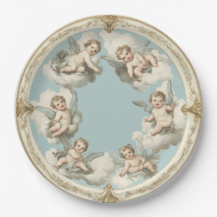 Prato de Papel Azul Nuvem Querubim Rococó Elegante