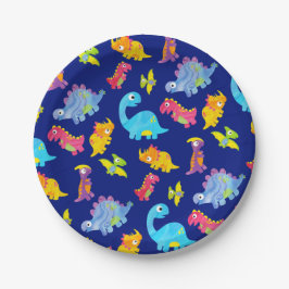 Prato De Papel Azul-padrão-Marinho bonito Dinossauro Aniversário