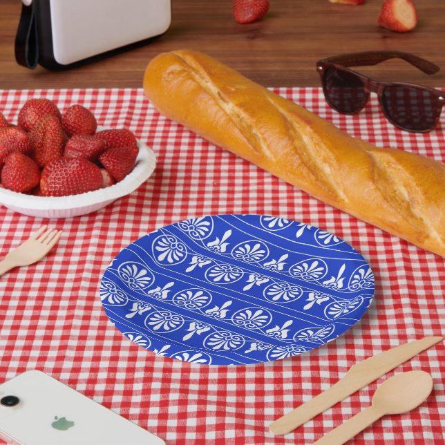 Prato De Papel Azul-padrão mediterrânico grego árabe (Piquenique)