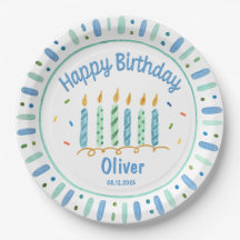 Prato de papel azul personalizado para aniversário