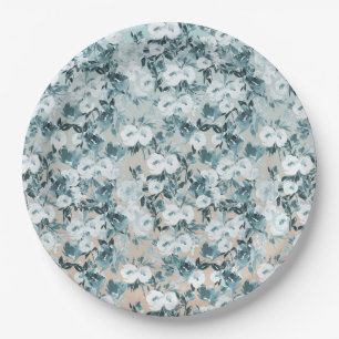 Prato De Papel Azul Pêssego Branco Floral
