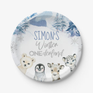 Prato De Papel Azul Prata Ártico inverno Onederland Aniversário
