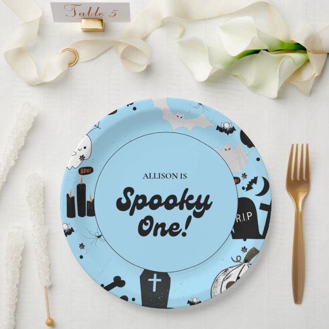 Prato De Papel Azul, Retro Grooy Spooky, Um primeiro aniversario  (Casamento)