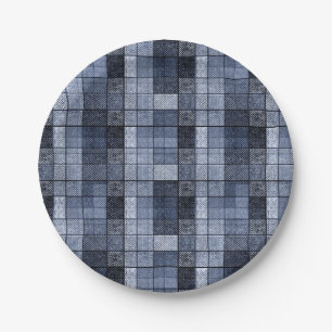 Prato De Papel Azul, sarja de Nimes, tartan, xadrez.