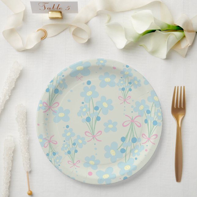 Prato De Papel Azul Suave e Harmonia Rosa (Casamento)