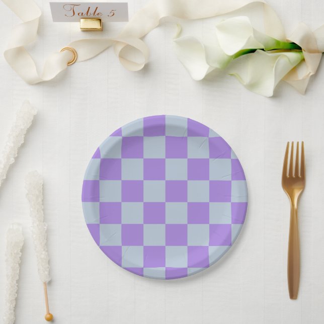 Prato De Papel Azul suave e Lavanda verificados (Casamento)