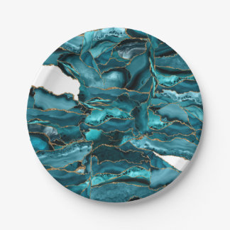 Prato De Papel Azul-Teal e Agato Dourado da Largura