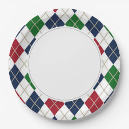 Prato De Papel Azul Verde Vermelho Argyle