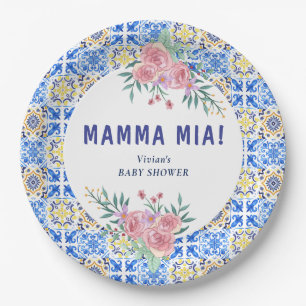 Prato De Papel Azulejo azul italiano Mamma Mia