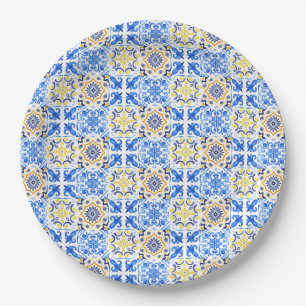 Prato De Papel Azulejo azul italiano Mamma Mia