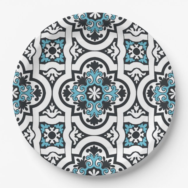Prato De Papel Azulejo azul português (Frente)