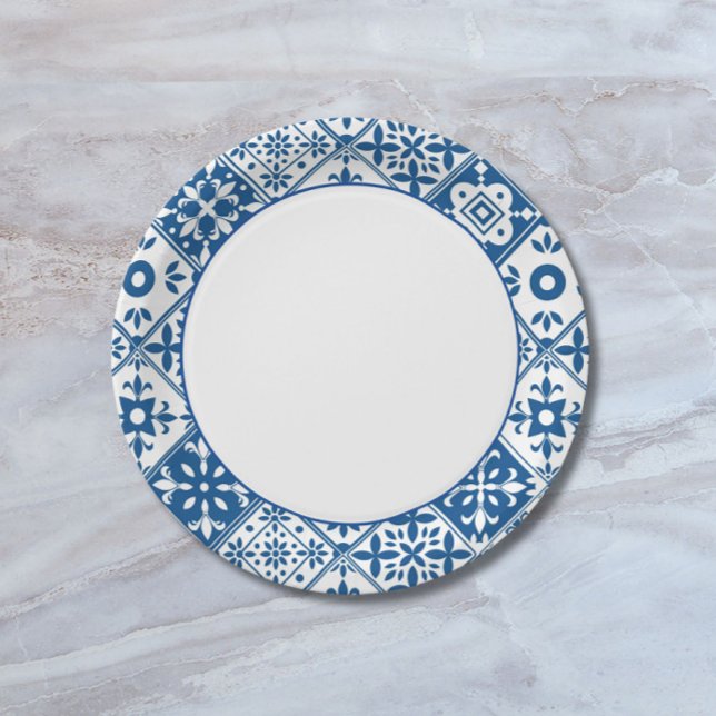 Prato De Papel Azulejo Azul Santorini Grego/ tema Espanhol (Criador carregado)