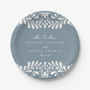 Prato De Papel Azulejo Dusty Blue Talavera Casamento Fiesta em Es