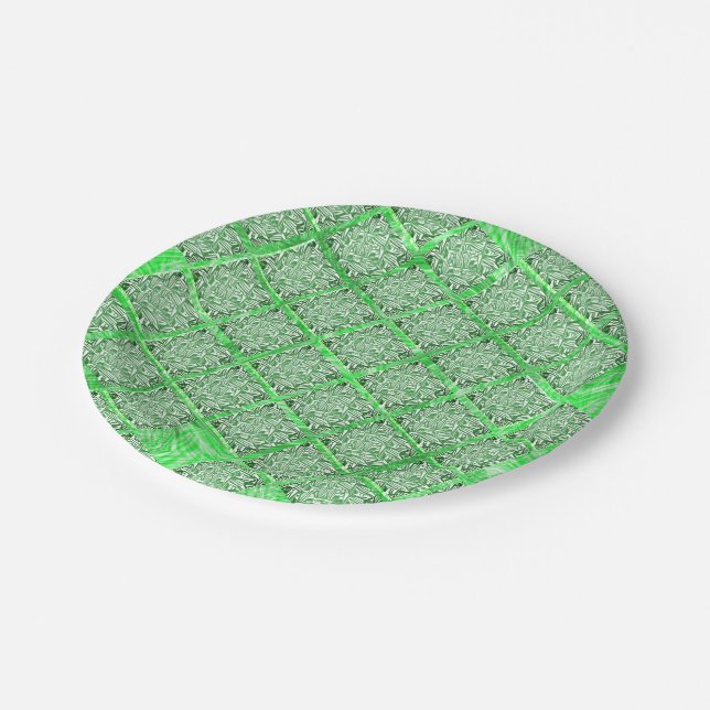 Prato De Papel Azulejo falso, fadas verdes folhagens, quadradas. (Inclinado)