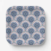 Azulejo Mandala de Leque Azul Boêmio