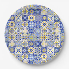 Prato De Papel Azulejo Português Mosaico de Majólica Azul e Amare