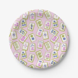 Prato De Papel Azulejos de Mahjong Elegantes em Rosa Pastel
