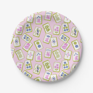Prato De Papel Azulejos de Mahjong Elegantes em Rosa Pastel