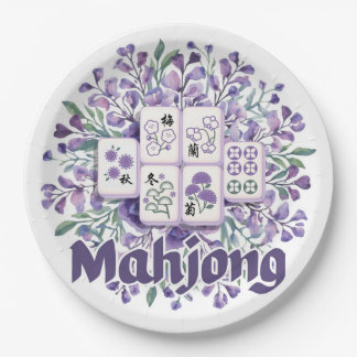 Prato De Papel Azulejos de Mahjong Roxos