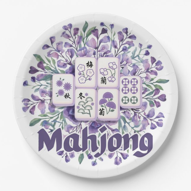 Prato De Papel Azulejos de Mahjong Roxos (Frente)