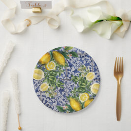Prato De Papel Azulejos de Verão de Portugal com limões mediterrâ